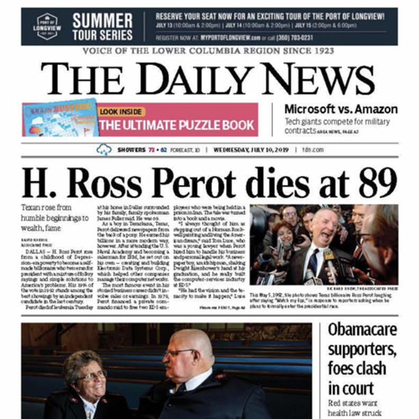 Newspaper cover for The Daily News