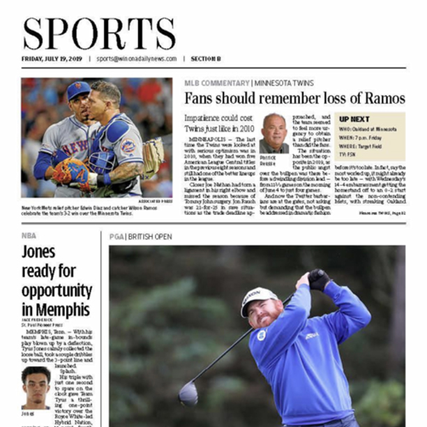 Newspaper sports cover for The Daily News