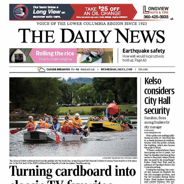 Cover page for The Daily News in Longview